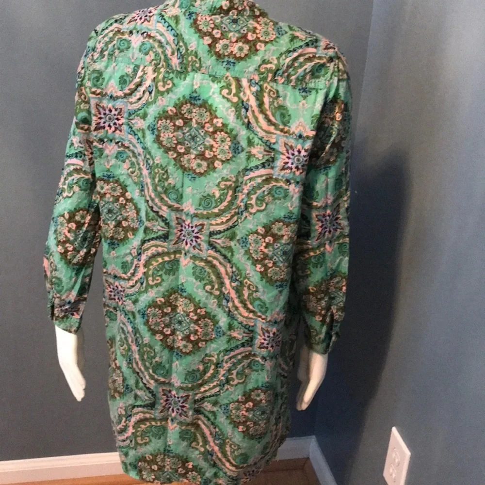J. Crew Mint Green Flora Print Long Sleeve Tunic - Picture 3 of 6